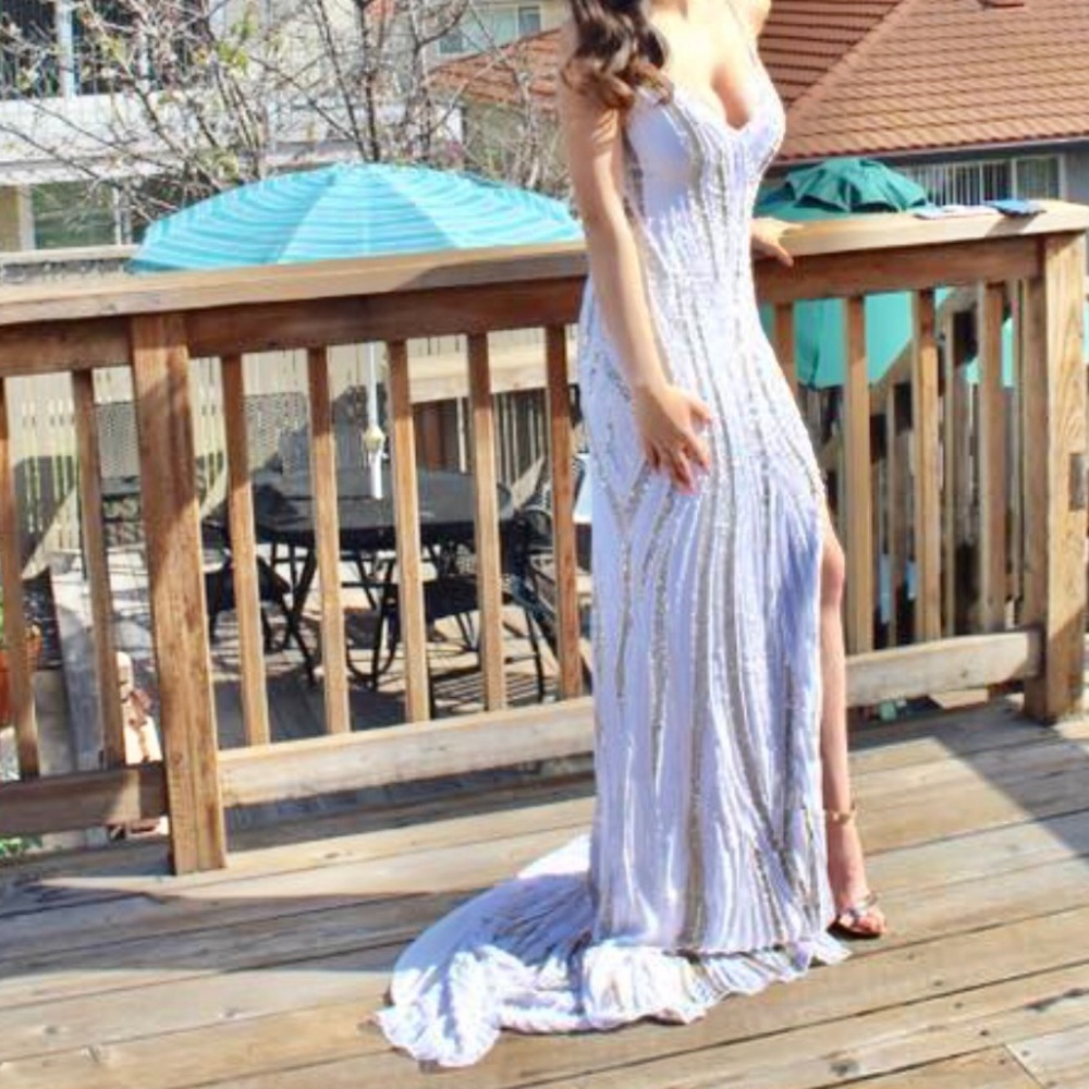 White and gold prom dress